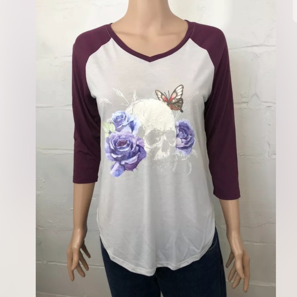 Womens Womens Graphic Tee Beige Maroon 3/4 Sleeve